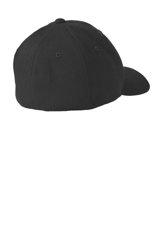 Rear View of Black Port Authority Flexfit Wool Blend Cap. C928