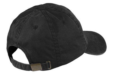 Rear View of Black Port Authority Garment-Washed Cap. PWU
