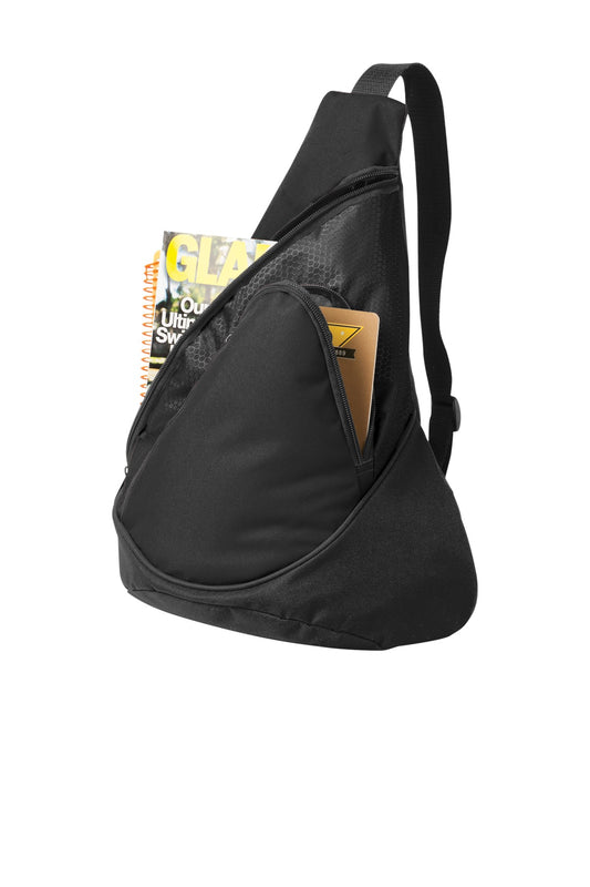 Rear View of Black Port Authority - Honeycomb Sling Pack. BG1010