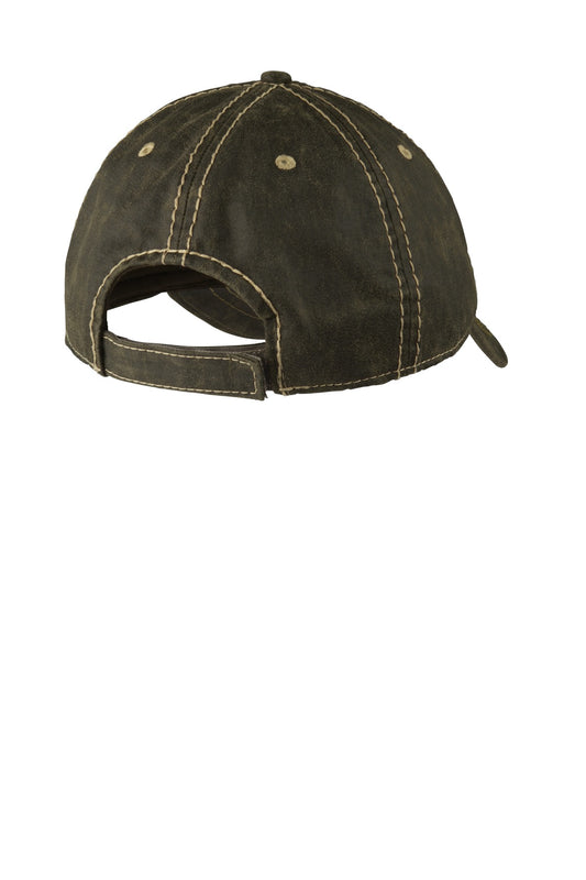 Rear View of Black Port Authority Pigment Print Distressed Cap. C924