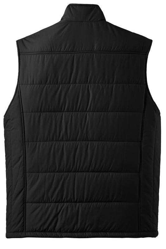 Rear View of Black Port Authority Puffy Vest. J709