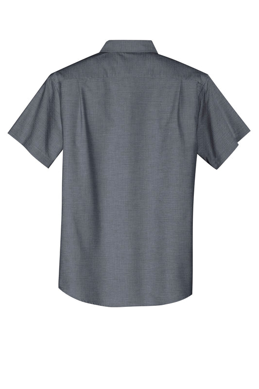 Rear View of Black Port Authority Short Sleeve SuperPro Oxford Shirt. S659