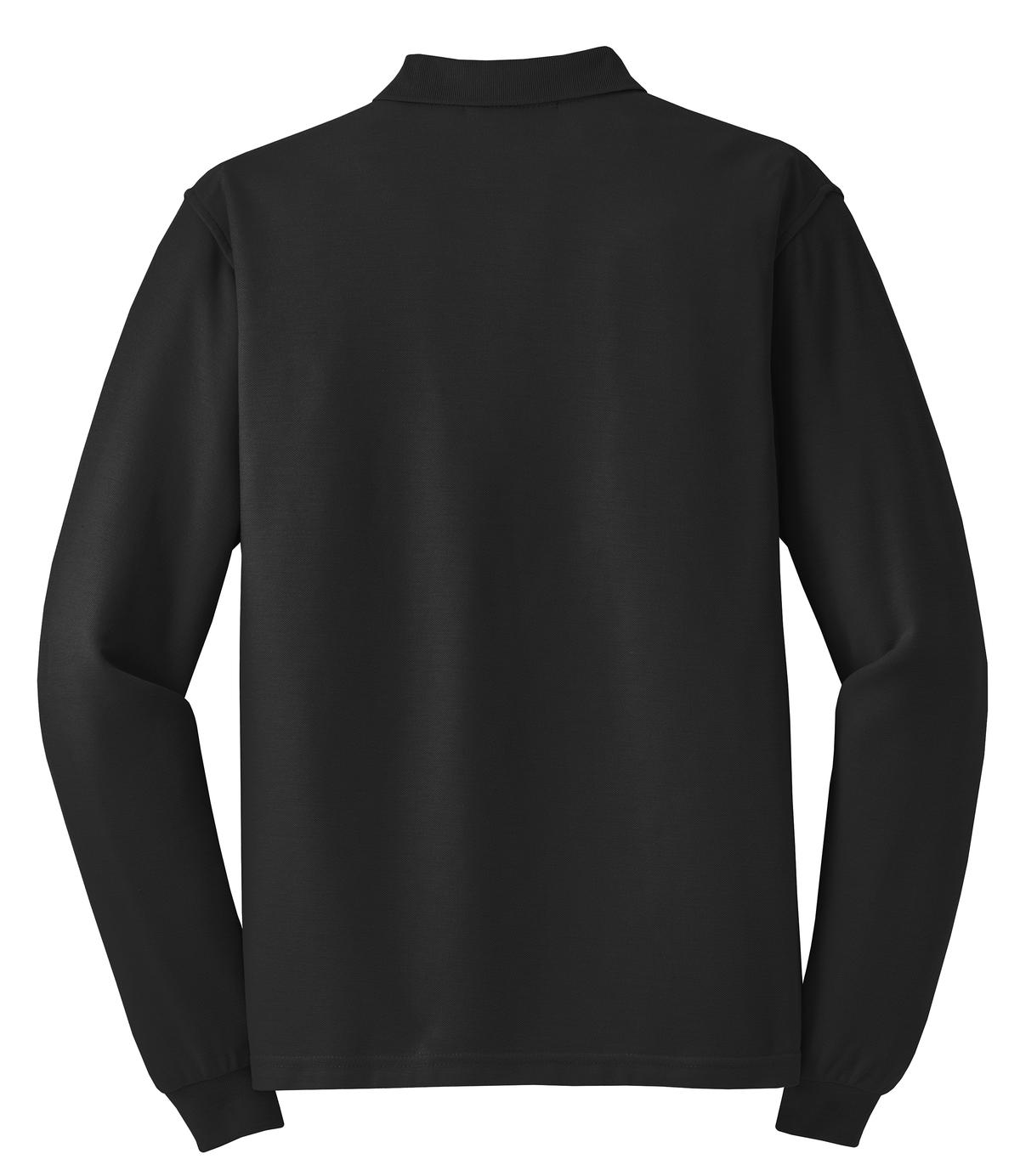 Rear View of Black Port Authority Silk Touch Long Sleeve Polo. K500LS