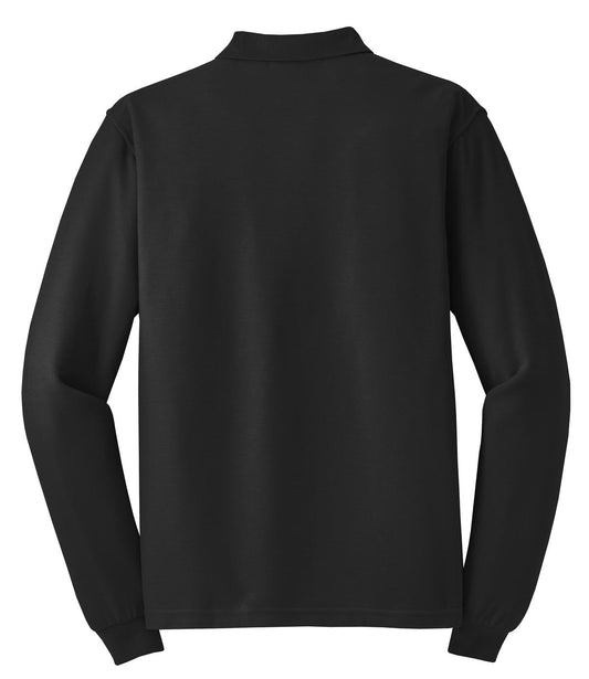 Rear View of Black Port Authority Silk Touch Long Sleeve Polo. K500LS