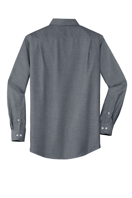 Rear View of Black Port Authority SuperPro Oxford Shirt. S658