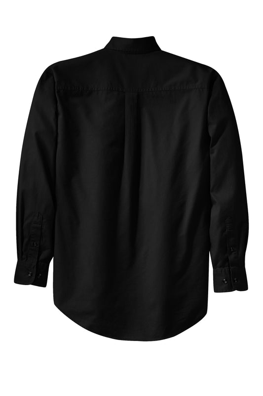 Rear View of Black Port Authority Tall Long Sleeve Twill Shirt. TLS600T