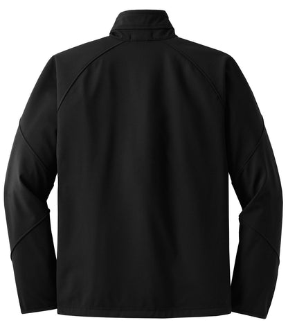 Rear View of Black Port Authority Tall Textured Soft Shell Jacket. TLJ705