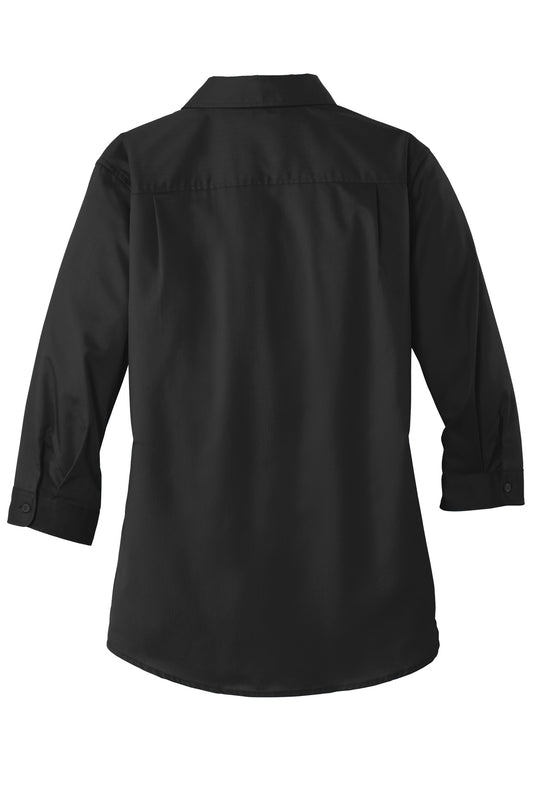 Rear View of Black Port Authority Women's 3/4-Sleeve SuperPro Twill Shirt. L665