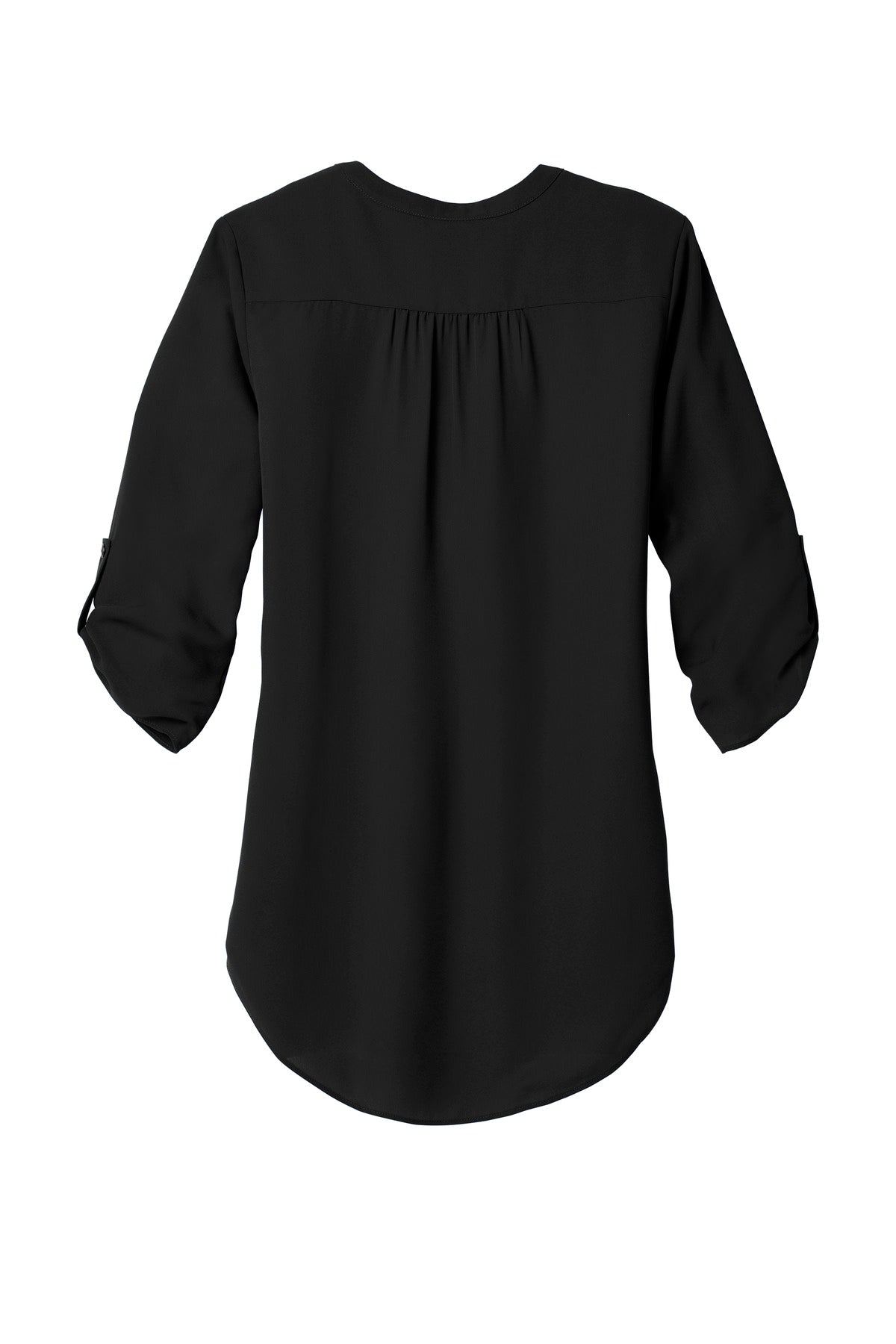 Rear View of Black Port Authority Women's 3/4-Sleeve Tunic Blouse. LW701