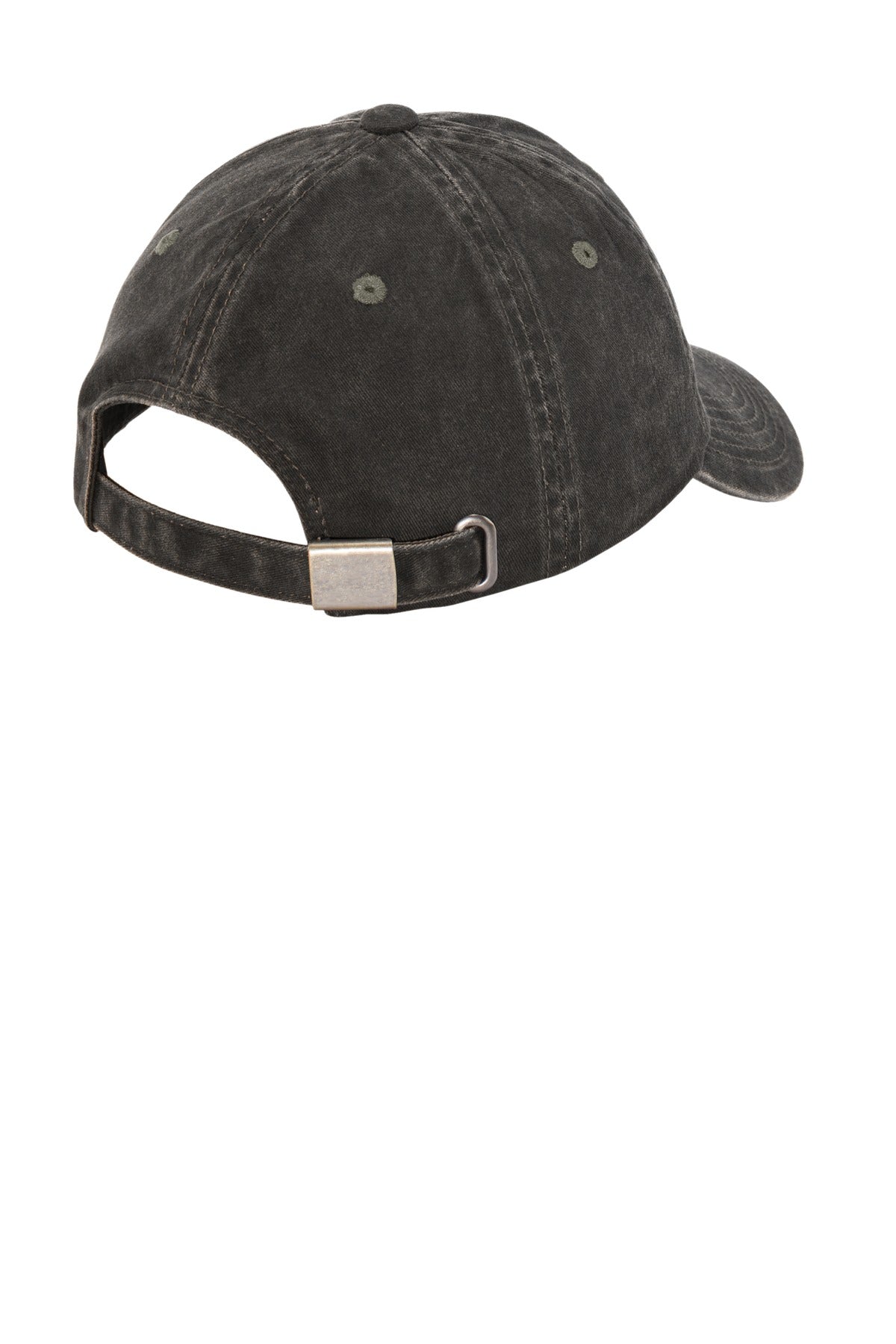 Rear View of Black Port Authority Women's Garment-Washed Cap. LPWU