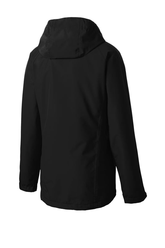 Rear View of Black Port Authority Women's Torrent Waterproof Jacket. L333