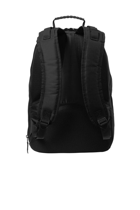Rear View of Black Port Authority Xcape Computer Backpack. BG100