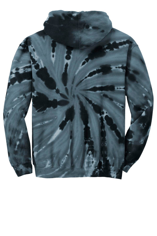 Rear View of Black Port & Company Youth Tie-Dye Pullover Hooded Sweatshirt. PC146Y