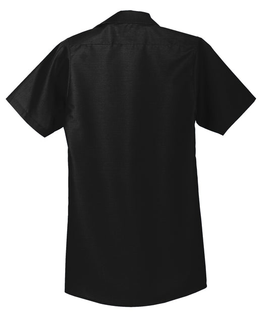 Rear View of Black Red Kap Long Size, Short Sleeve Industrial Work Shirt. SP24LONG