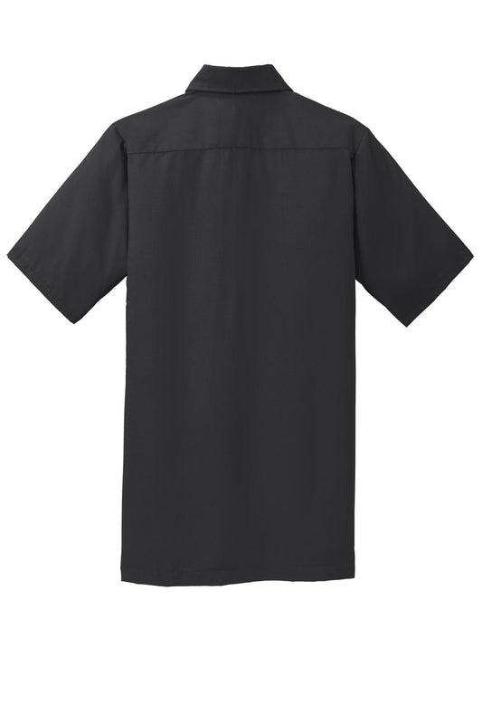 Rear View of Black Red Kap Short Sleeve Solid Ripstop Shirt. SY60