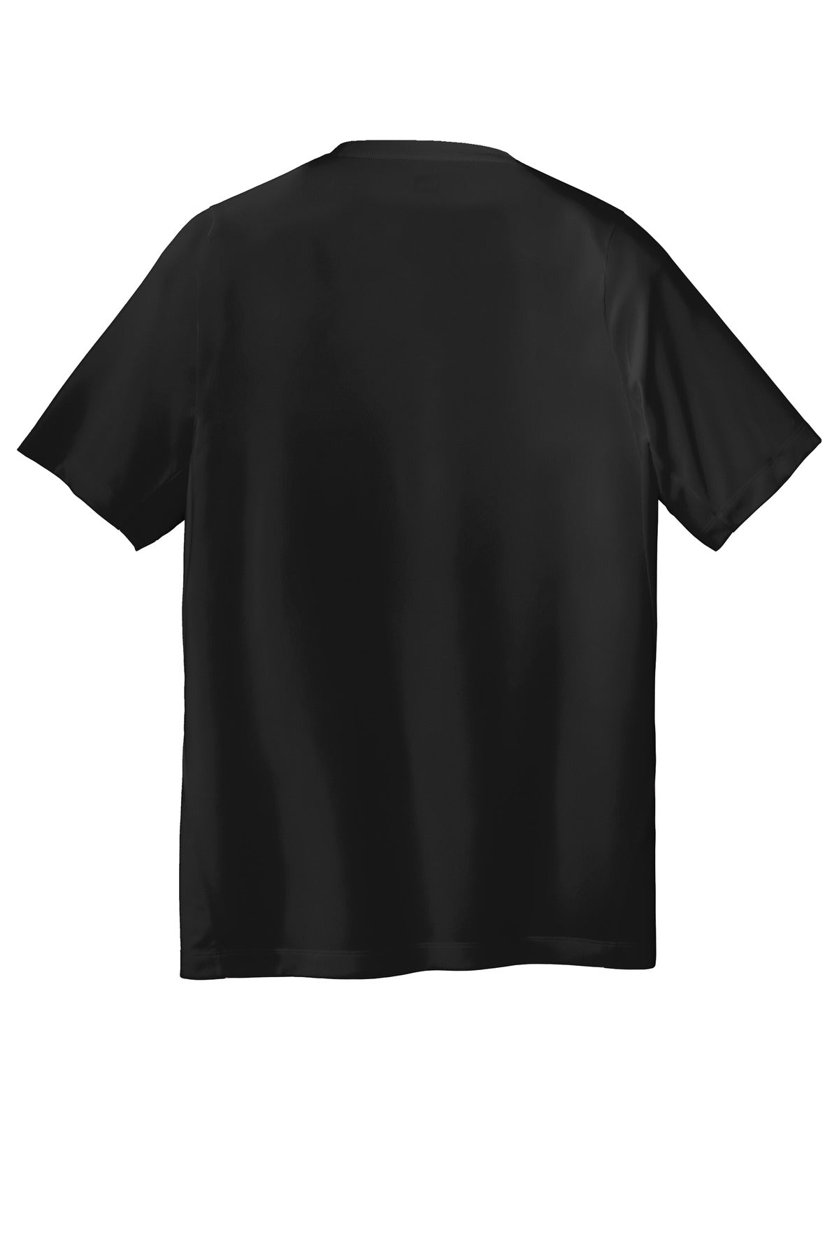 Rear View of Black Solid New Era Series Performance Crew Tee. NEA200