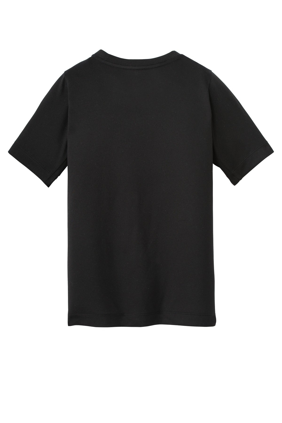 Rear View of Black Solid New Era Youth Series Performance Crew Tee. YNEA200