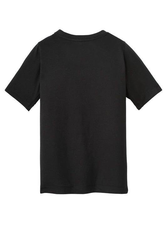 Rear View of Black Solid New Era Youth Series Performance Crew Tee. YNEA200