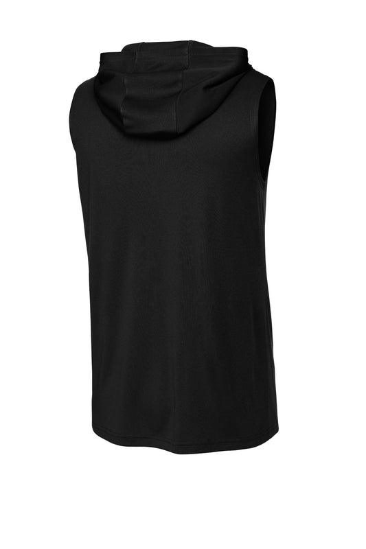 Rear View of Black Sport-Tek Competitor Sleeveless Hoodie ST352H