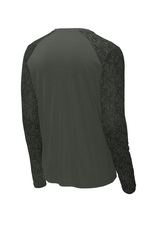 Rear View of Black Sport-Tek Long Sleeve Digi Camo Tee. ST460LS