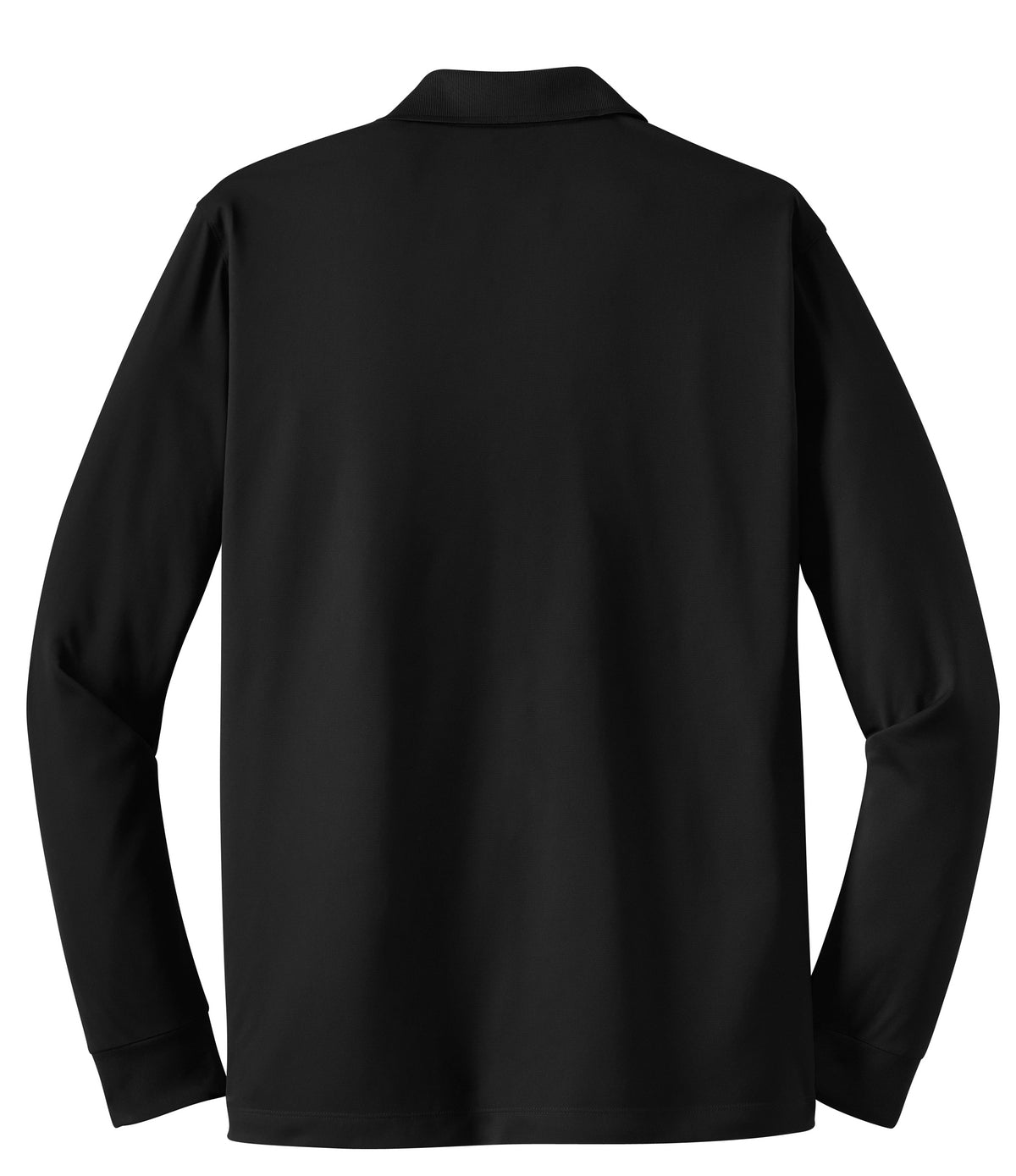 Rear View of Black Sport-Tek Long Sleeve Micropique Sport-Wick Polo. ST657
