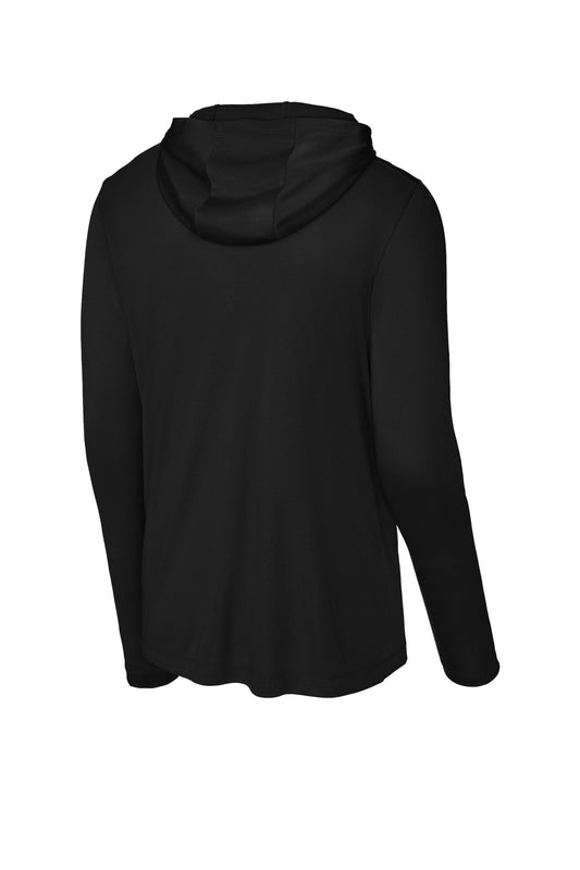 Rear View of Black Sport-Tek Posi-UV Pro Long Sleeve Hoodie ST420LSH