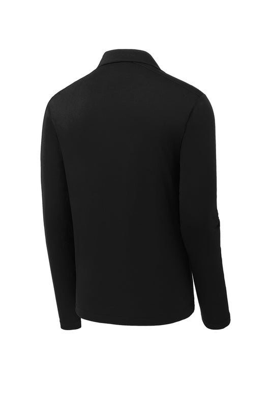 Rear View of Black Sport-Tek Posi-UV Pro Long Sleeve Polo. ST520LS