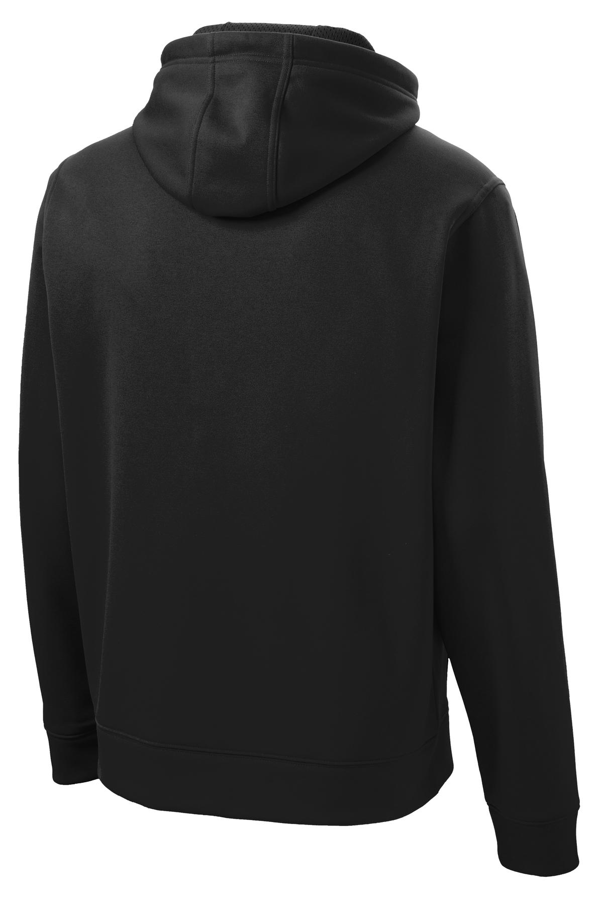 Rear View of Black Sport-Tek Repel Fleece Hooded Pullover. ST290