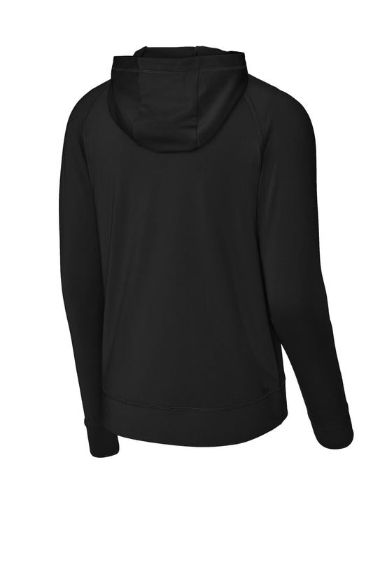 Rear View of Black Sport-Tek Sport-Wick Stretch 1/2-Zip Hoodie ST856