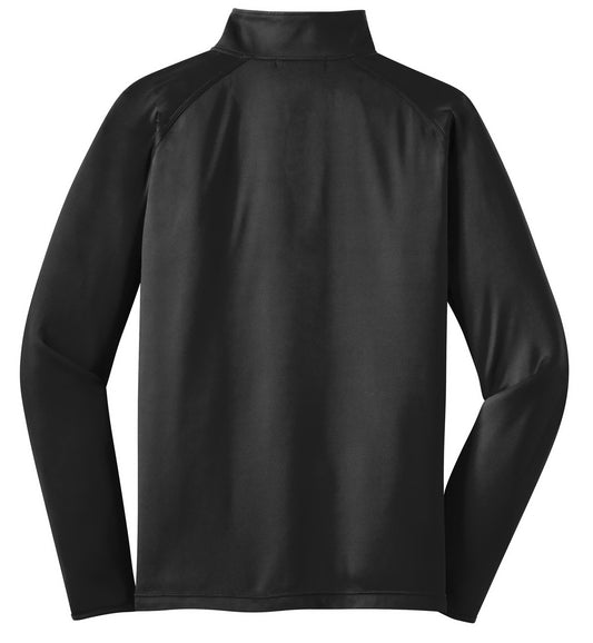 Rear View of Black Sport-Tek Sport-Wick Stretch 1/4-Zip Pullover. ST850