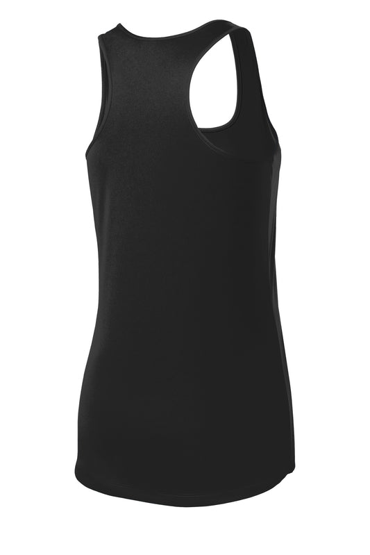 Rear View of Black Sport-Tek Women's PosiCharge Competitor Racerback Tank. LST356