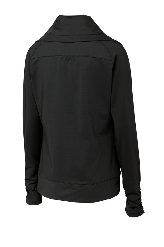 Rear View of Black Sport-Tek Women's Sport-Wick Stretch Full-Zip Jacket. LST852