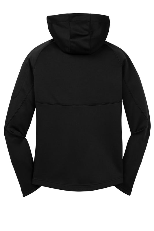 Rear View of Black Sport-Tek Women's Tech Fleece Full-Zip Hooded Jacket. L248