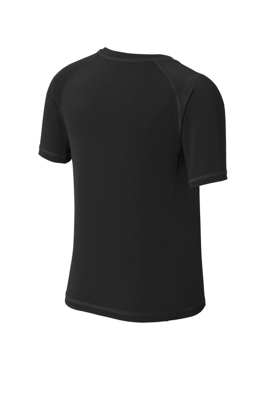 Rear View of Black Sport-Tek Youth Rashguard Tee. YST470