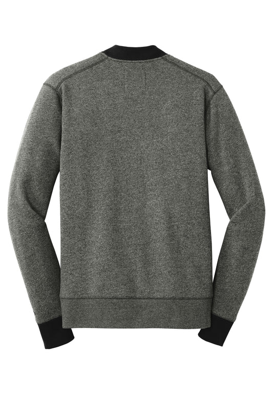 Rear View of Black Twist/Bk New Era French Terry Baseball Full-Zip. NEA503