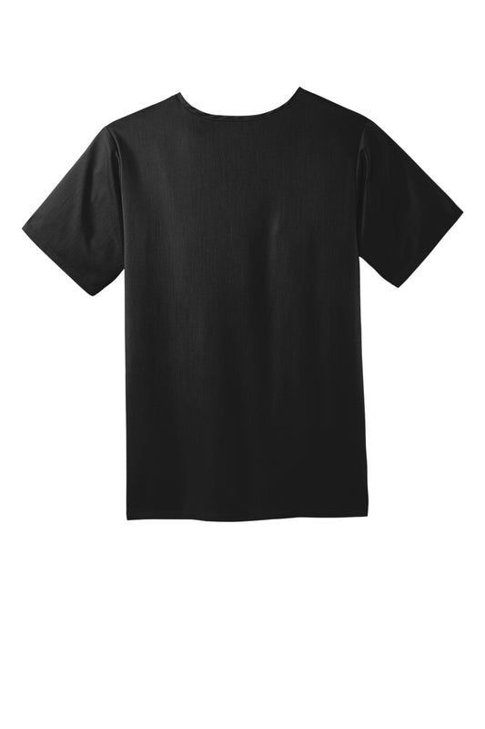Rear View of Black Wink Men's Premiere Flex V-Neck Top WW5068
