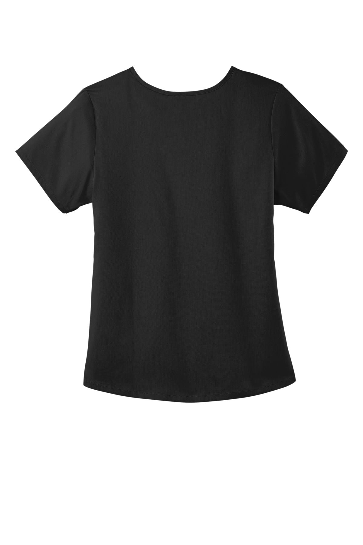Rear View of Black Wink Women's Premiere Flex Mock Wrap Top WW4268