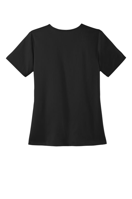 Rear View of Black Wink Women's Premiere Flex V-Neck Top WW4168