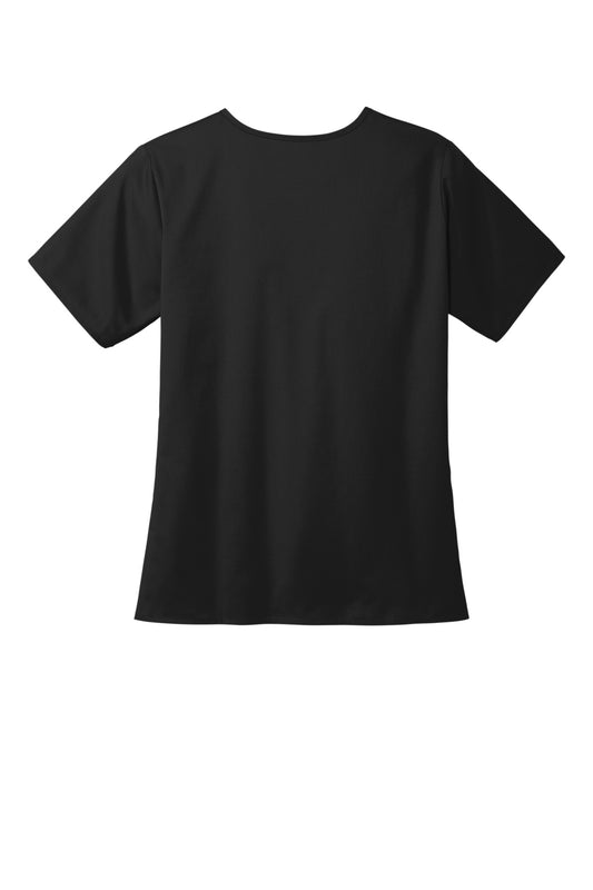 Rear View of Black Wink Women's WorkFlex V-Neck Top WW4560