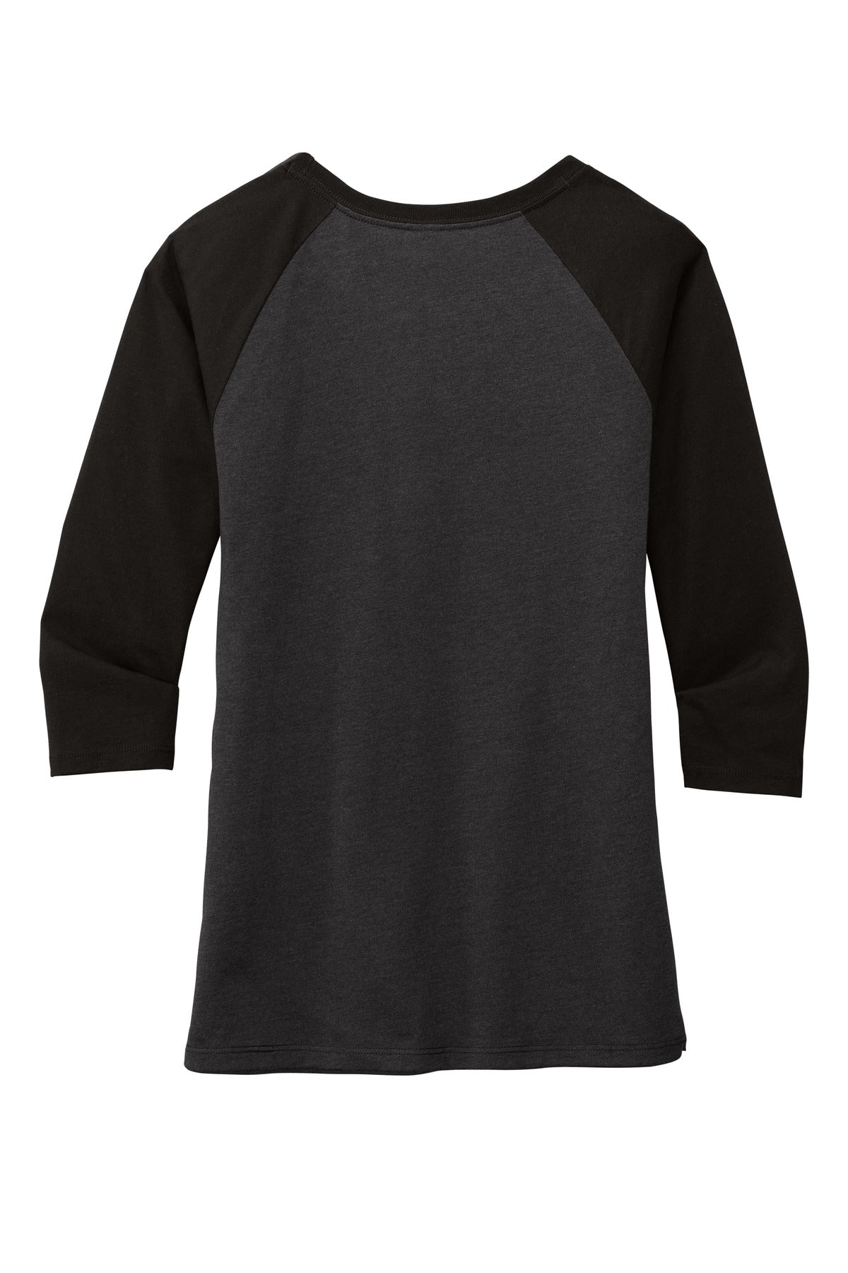 Rear View of Black/Black Fr District Women's Perfect Tri 3/4-Sleeve Raglan. DM136L