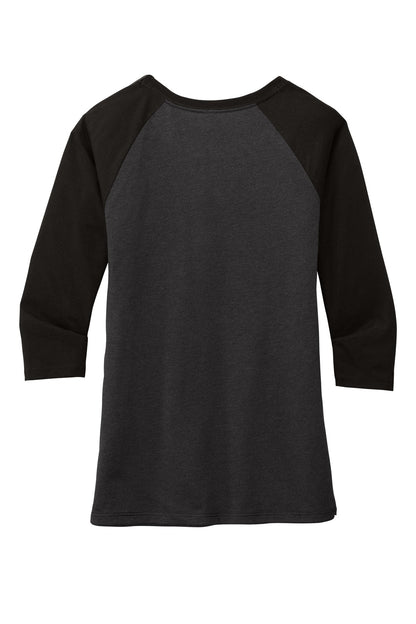 Rear View of Black/Black Fr District Women's Perfect Tri 3/4-Sleeve Raglan. DM136L