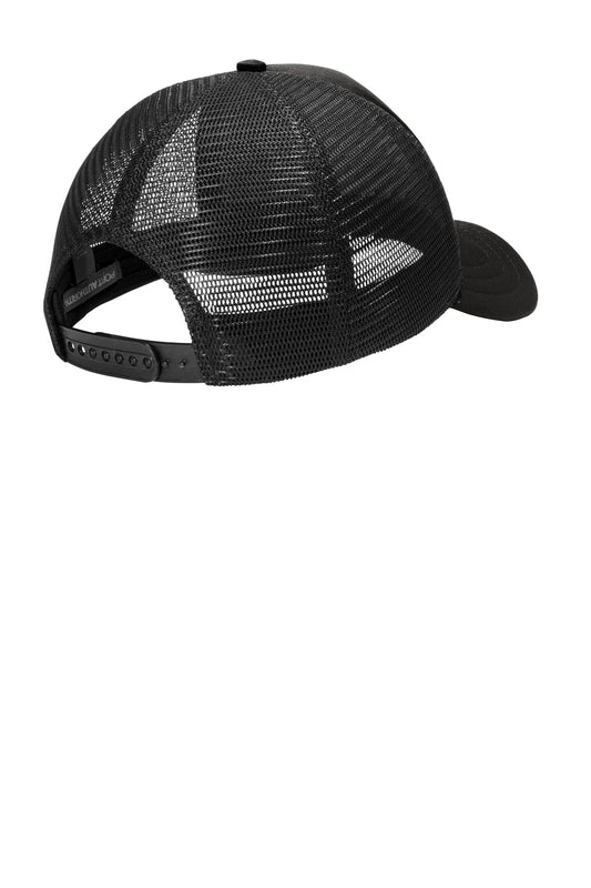 Rear View of Black/Black Port Authority 5-Panel Twill Foam Trucker Cap. C936
