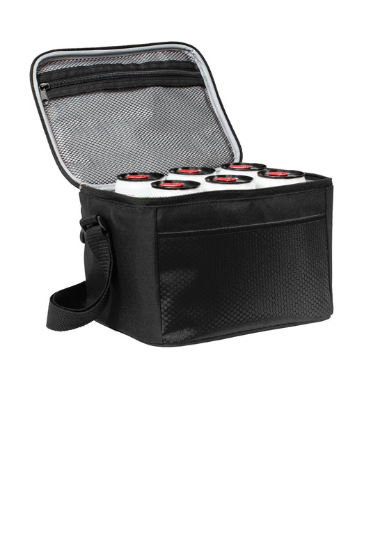Rear View of Black/Black Port Authority 6-Can Cube Cooler. BG512