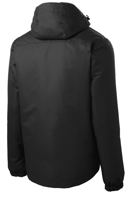 Rear View of Black/Black Port Authority Vortex Waterproof 3-in-1 Jacket. J332