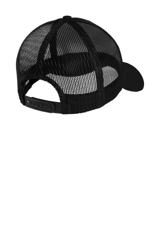 Rear View of Black/Black Sport-Tek PosiCharge Competitor Mesh Back Cap. STC36