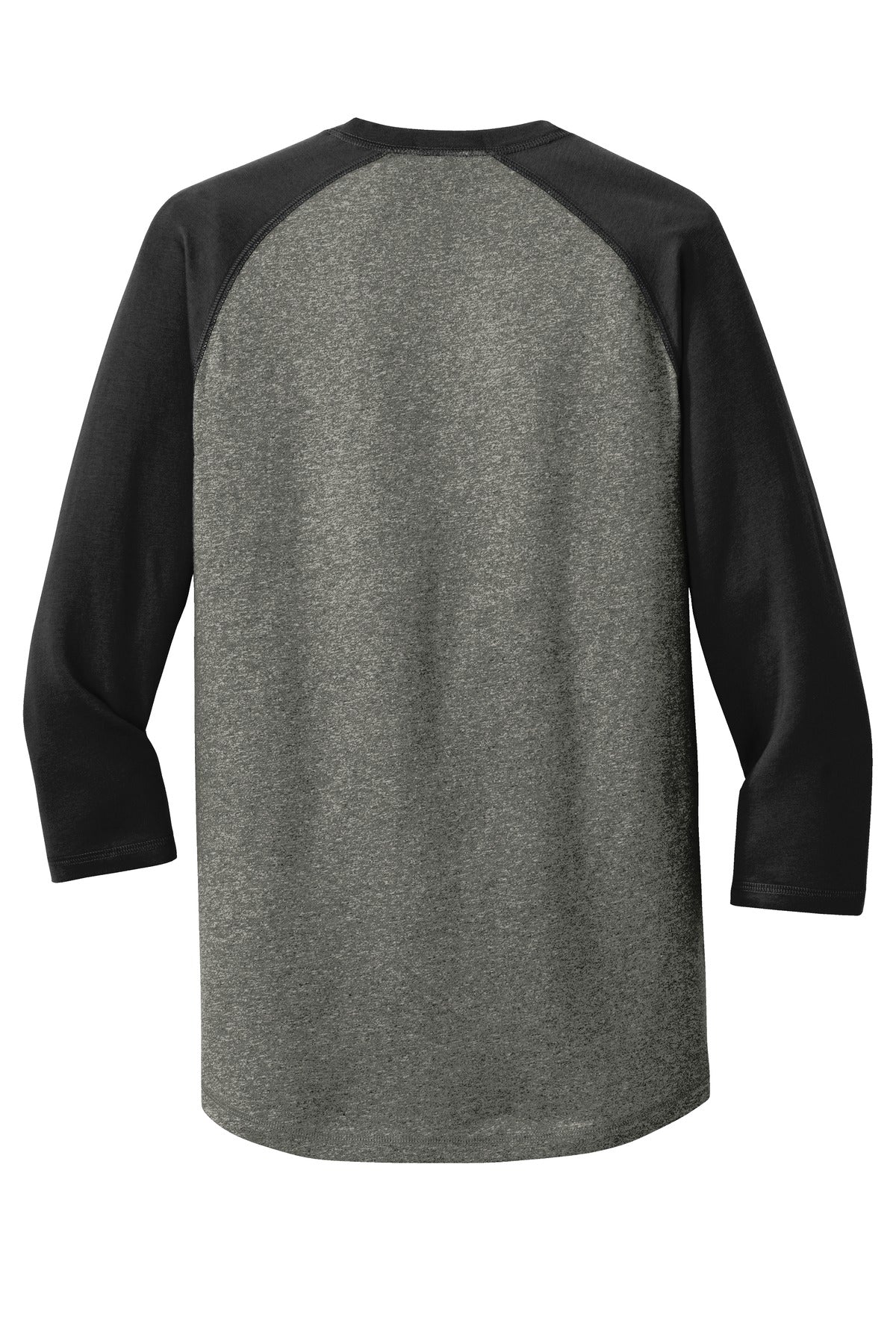 Rear View of Black/Black Tw New Era Heritage Blend 3/4-Sleeve Baseball Raglan Tee. NEA104