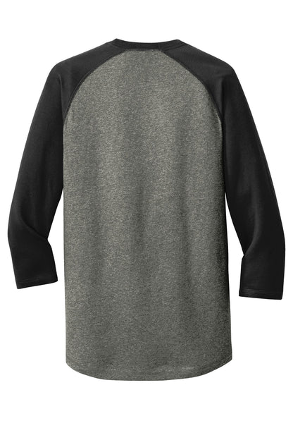 Rear View of Black/Black Tw New Era Heritage Blend 3/4-Sleeve Baseball Raglan Tee. NEA104