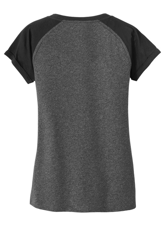 Rear View of Black/Black Tw New Era Women's Heritage Blend Varsity Tee. LNEA107