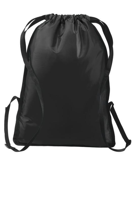 Rear View of Black/Blk Port Authority Zip-It Cinch Pack. BG616