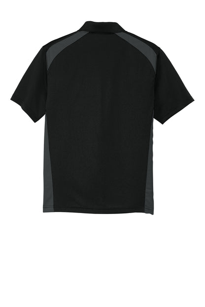 Rear View of Black/Charcoal CornerStone Select Snag-Proof Two Way Colorblock Pocket Polo. CS416